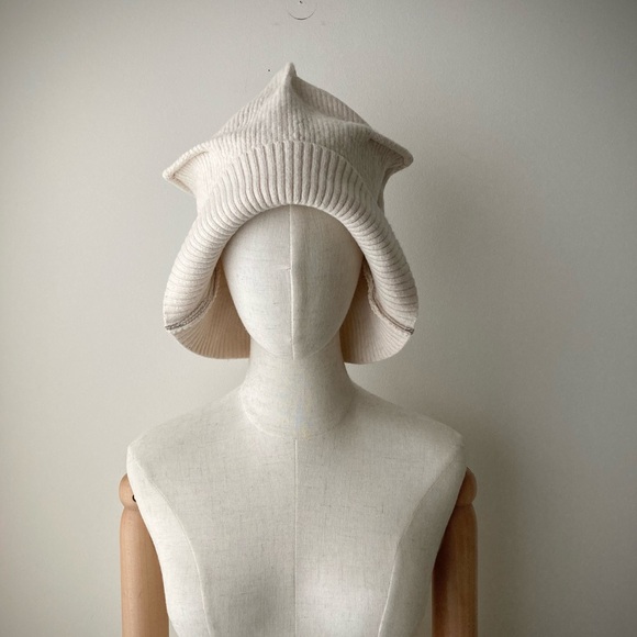 joodito origami crown wool cotton sweater hat ribbed beanie bucket cloche cream - Picture 2 of 11